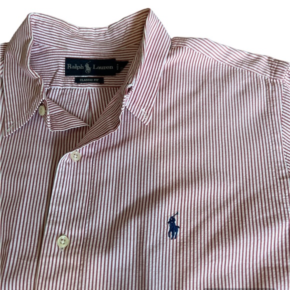 Ralph Lauren Prepster Classic Fit Seersucker Shirt, Men’s XL, red and white. - Picture 3 of 4